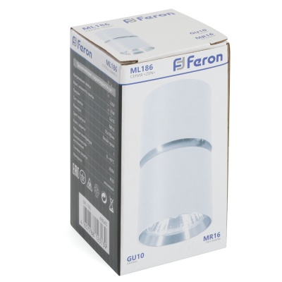 Светильник FERON ML186 Barrel ZEN MR16 35W, 230V, GU10, белый, хром