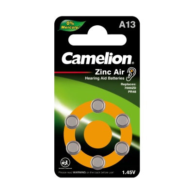Батарейка CAMELION ZA13 BL-6 Mercury Free (A13-BP6(0%Hg) 1.4V 280mAh для слуховых аппаратов (60)