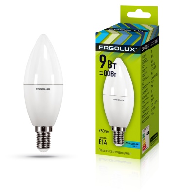 Лампа Ergolux LED-C35-9W-E14-4K Свеча 172-265V