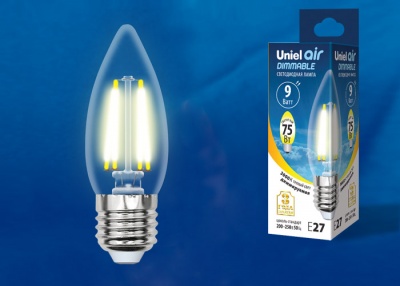 Лампа светодиодная UNIEL LED-C35-9W/3000K/E27/CL/DIM GLA01TR картон