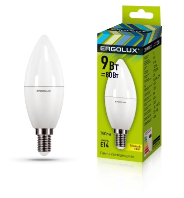 Лампа Ergolux LED-C35-9W-E14-3K Свеча 172-265V