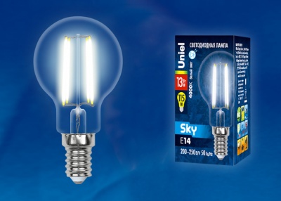 Лампа светодиодная UNIEL LED-G45-13W/4000K/E14/CL PLS02WH картон