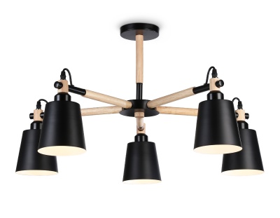 Люстра подвесная Ambrella TR82211/5 BK/LW черный/светлое дерево E27/5 max 40W D780*430