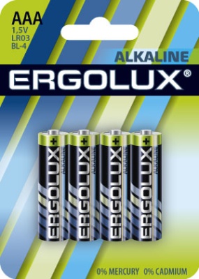 Батарейка Ergolux LR03 Alkalin BL-4, 1.5В (4/40/960)