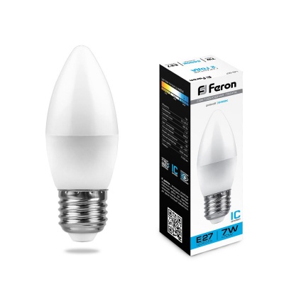 Лампа светодиодная FERON LB-97 7W 230V E27 6400K свеча