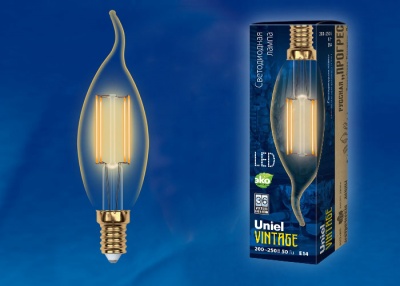 Лампа светодиодная UNIEL Vintage LED-CW35-5W/GOLDEN/E14 GLV21GO Форма «свеча на в», золотистая колба