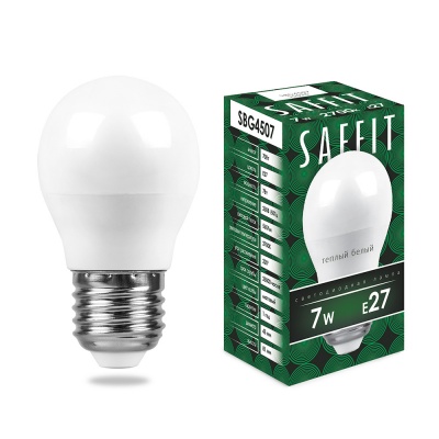 Лампа светодиодная SAFFIT 7W 2700K 230V E27 G45, SBG4507 (10/200)