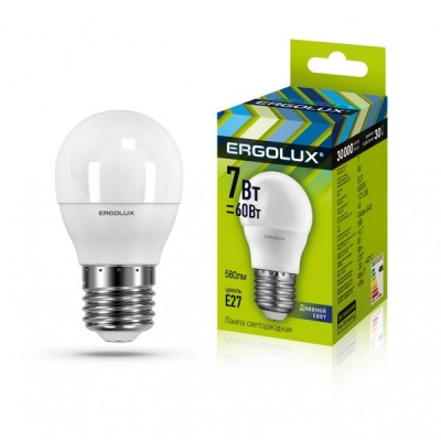 Лампа Ergolux LED-G45-7W-E27-6K Шар 172-265V