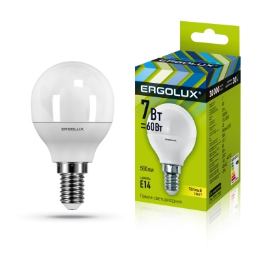 Лампа Ergolux LED-G45-7W-E14-3K Шар 172-265V
