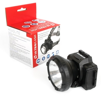Фонарь ULTRAFLASH LED5364 налобный аккум., черный 0.5В LED 2режима, пластик (1/90)