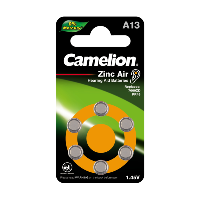 Батарейка CAMELION ZA13 BL-6 Mercury Free (A13-BP6(0%Hg) 1.4V 280mAh для слуховых аппаратов (60)