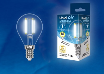 Лампа светодиодная UNIEL LED-G45-5W/NW/E14/CL/DIM GLA01TR Белый свет (4000K)