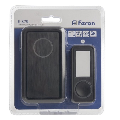 Звонок FERON E-379 18 мелодий черный, IP44, 2*1,5V/АА (база)