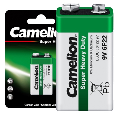 Батарейка CAMELION 6F22 BL-1, 9В (зеленый) (12/240)