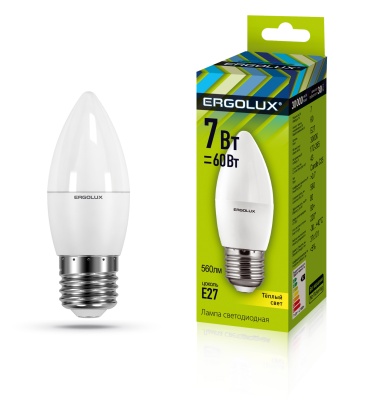 Лампа Ergolux LED-C35-7W-E27-3K Свеча 172-265V