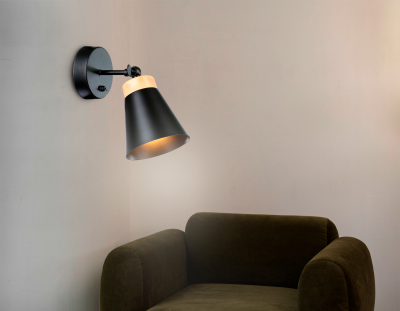 Спот накладной AMBRELLA TR8214 BK/LW черный/светлое дерево E27 max 40W D120*252 с выкл. в стиле лофт