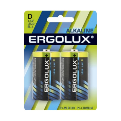 Батарейка Ergolux LR20 Alkalin BL-2, 1.5В (2/12/96)