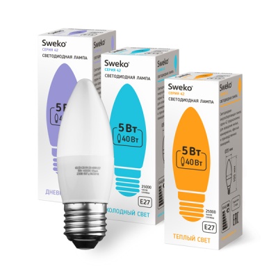 Светодиодная лампа Sweko 42 серия 42LED-C35-5W-230-4000K-E27-P