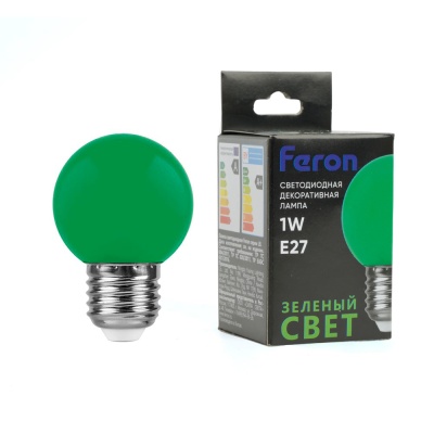 Лампа светодиодная FERON LB-37 5LED/1W 230V Е27 зеленый шарик (10/100)