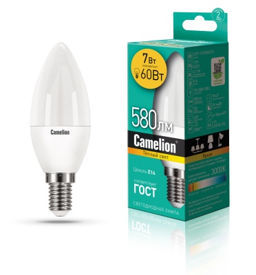 Лампа CAMELION LED7-С35/830/E14 220V 7W (1/10/100)