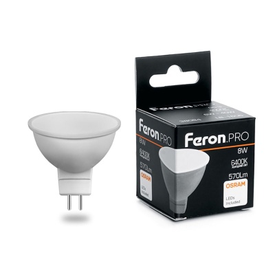Лампа светодиодная FERON PRO LB-1608 (8W) 230V G5.3 6400K MR16 (200)