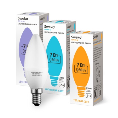 Светодиодная лампа Sweko 42 серия 42LED-C35-7W-230-3000K-E14-P