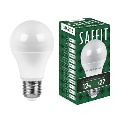 Лампа светодиодная SAFFIT 12W 2700K 230V E27 A60, SBA6012 (10/100)