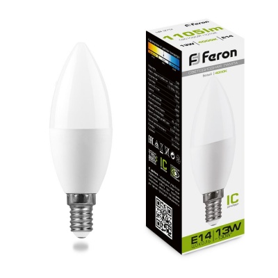 Лампа светодиодная FERON LB-970 13W 230V E14 4000K С37 свеча