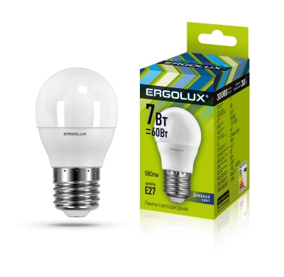 Лампа Ergolux LED-G45-7W-E27-6K Шар 172-265V