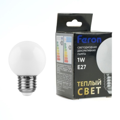 Лампа светодиодная FERON LB-37 1W 230V Е27 2700K G45 матовый (10/200)