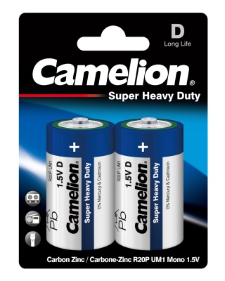 Батарейка CAMELION R20 Blue BL-2, 1.5В (12/144)
