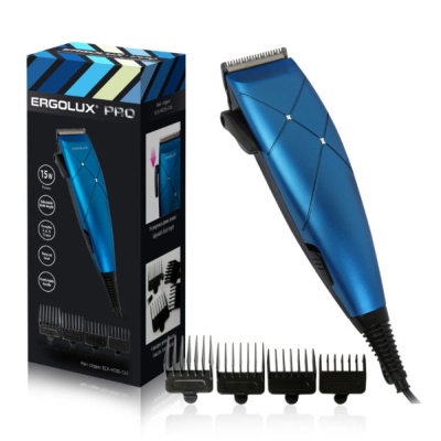 Машинка для стрижки волос ERGOLUX ELX-HC05-C45 черный с синим PRO 15Вт, 220-240В