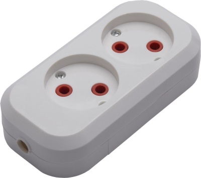 Колодка переносная разборная на 2 гнезда б/з, 250В, 10A, IP20, PST10-200-20, белая
