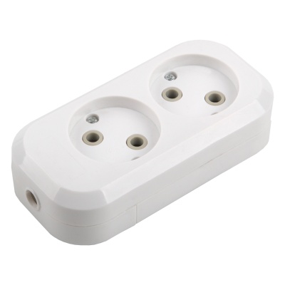 Розеточная колодка GSB-10-2-IP20 Easy, 10А, 2 места, без заземления, без выключателя, IP20