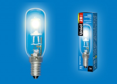 Лампа галогенная HCL-28/CL/E14/F25 для холодильников и вытяжки. Прозрачная.