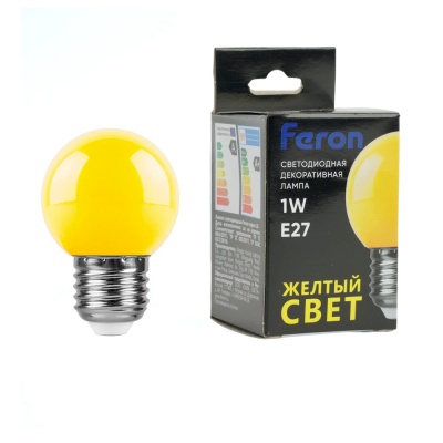 Лампа светодиодная FERON LB-37 1W 230V Е27 G45 желтый (10/100)