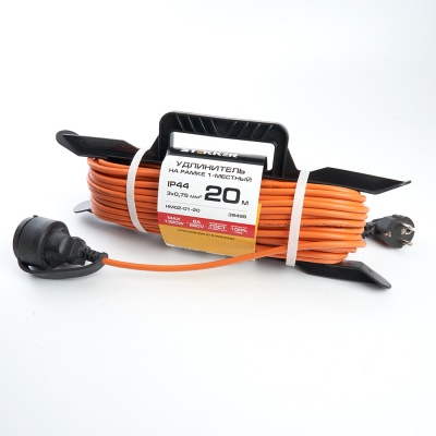 Удлинитель-шнур на рамке 1-местный STEKKER HM02-01-20 с/з, 1 гнездо, 3*0,75, 20м, оранжевый