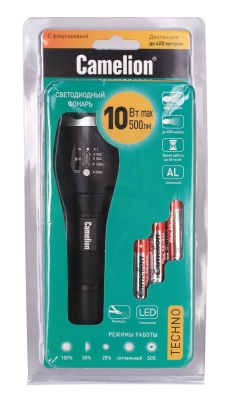 Фонарь CAMELION LED5136 черный LED XML-T6 ZOOM 5 реж 3XLR03 в компл. алюм. откр. блистер