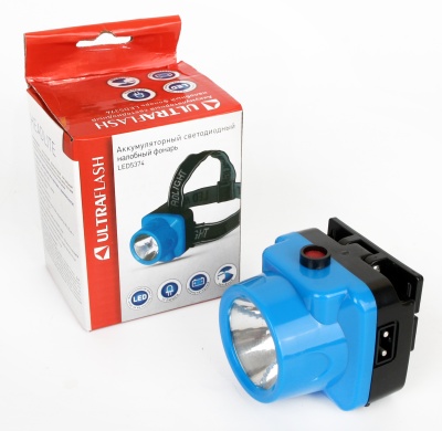 Фонарь ULTRAFLASH LED5374 налобный аккум 220В, голубой, 0.4 Ватт  LED, 1 реж, пласт, бокс (1/10/120)