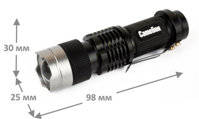 Фонарь CAMELION LED 5135 черный, LED XPE, ZOOM, 3 реж 1XLR6 в компл., алюм.,откр. блистер