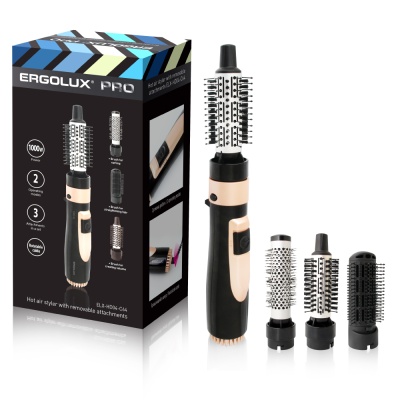 Фен-расческа ERGOLUX ELX-HD04-C64 черный/золото 1000Вт, 220-240В, с 3 насадками