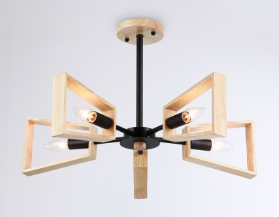 Люстра подвесная Ambrella TR80495/5 BK/LW черный/светлое дерево E14/5 max 60W D620*430