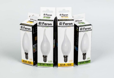 Лампа светодиодная FERON LB-59 4LED/5W матовая 230V E14 4000K филамент свеча  на ветру