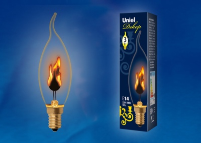 Лампа светодиодная UNIEL IL-N-CW35-3/RED-FLAME/E14/CL «свеча на ветру», прозрачная, "эффект пламени"