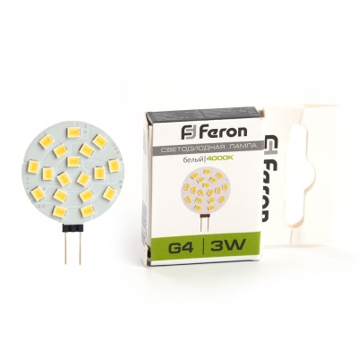 Лампа светодиодная FERON LB-16 9LED/3W 12V G4 4000K (для мебельных св-ков) (10/100)