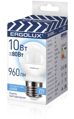 Лампа Ergolux LED-G45-10W-E27-4K Шар 10Вт 220-240В ПРОМО