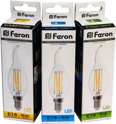Лампа светодиодная FERON LB-59 4LED/5W 230V E14 4000K филамент свеча  на ветру