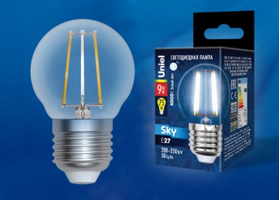 Лампа светодиодная UNIEL LED-G45-9W/4000K/E27/CL PLS02WH картон