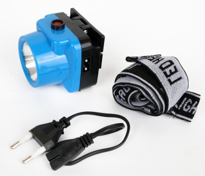 Фонарь ULTRAFLASH LED5374 налобный аккум 220В, голубой, 0.4 Ватт  LED, 1 реж, пласт, бокс (1/10/120)