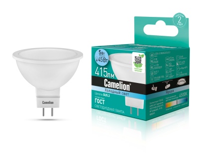 Лампа CAMELION LED5-S108/845/GU5.3 220V 5W (JСDR 5Вт 220В) (1/10/100)